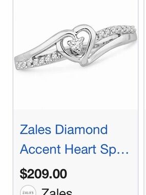 Zales Silver Heart Ring with Pavé Accents